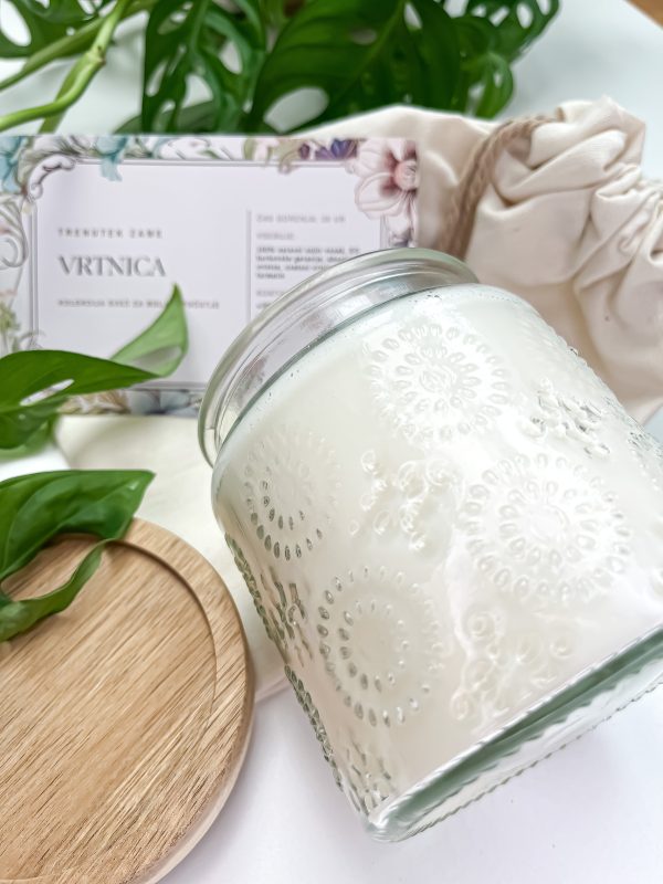 Sveča Vrtnica – Sojina sveča z mešanico eteričnih olj (500g)