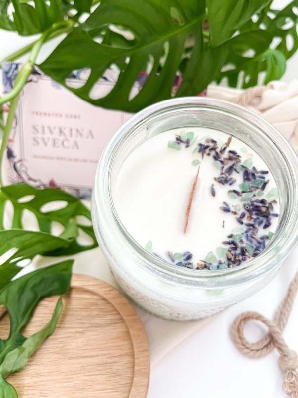 Sivkina sveča - Sojina sveča z mešanico eteričnih olj (500g)